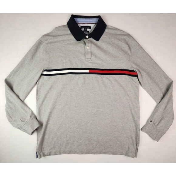 Tommy Hilfiger Men’s Long Sleeve Polo – Gray Heather Shirt Size XL - Picture 1 of 6
